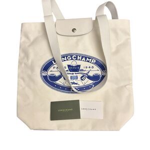 Longchamp Le Pliage X Constantin Riant Cotton Top Handle Tote In Ecru New